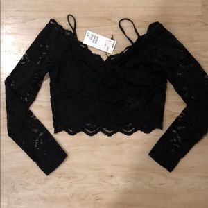 NWT Black Lace Crop Top, Off the Shoulder
